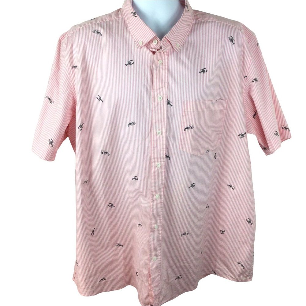 George Pink/White Striped Lobster Print Cotton Shirt, XXL‎